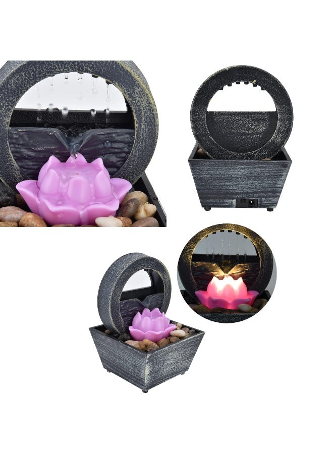 ARABIQO Indoor Tabletop Water Fountain with LED Rolling Ball, Feng Shui Waterfall Fountain for Home & Office Décor, Modern Living Room Table Fountain, Relaxing Water Feature Gift (Multicolor lotus Flower) - Image 5